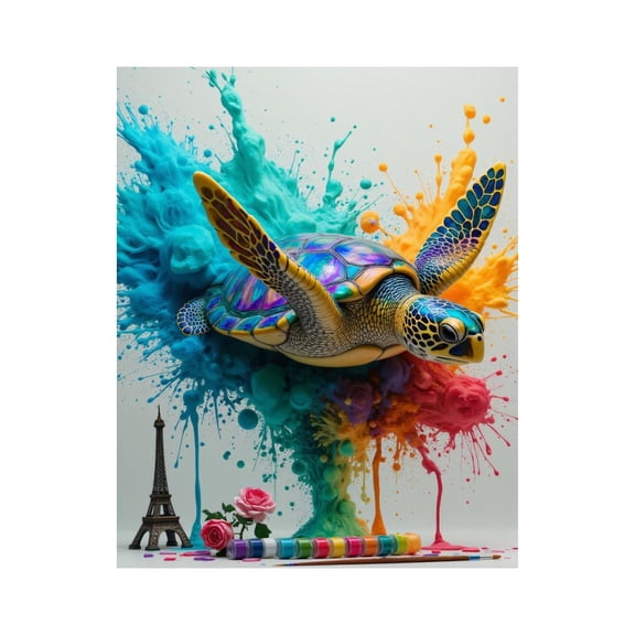 Paint By Numbers Kit for Adults Beginner - Sea Turtle Artistic Color Splash DIY Canvas Painting Kits for Adults, Frameless Paint By Number for Adults for Home Wall Decor 16x20 Inch