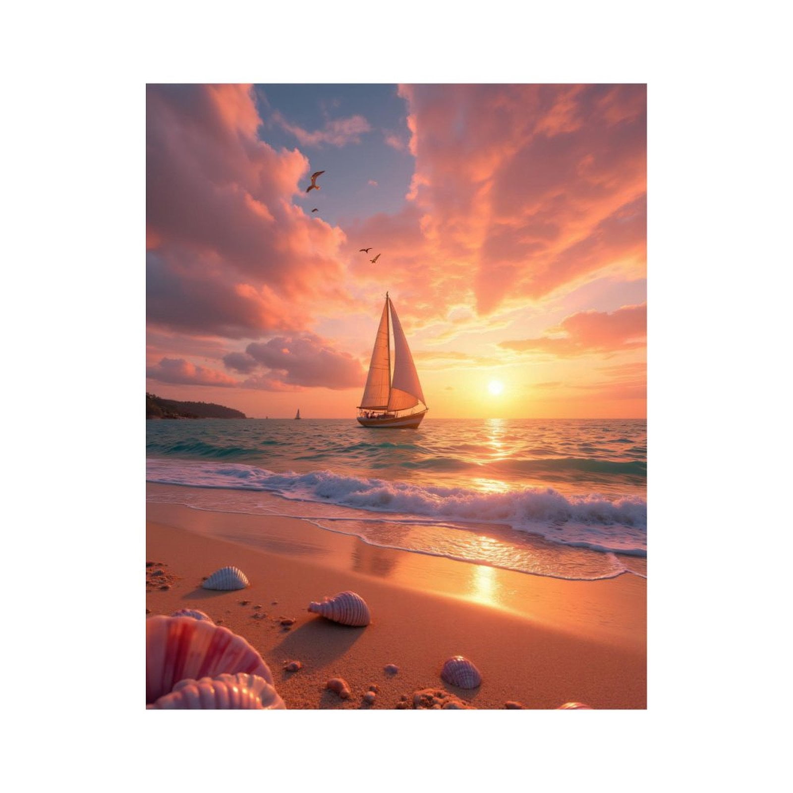 Paint By Numbers Kit for Adults Beginner - Seashell Beach Sunset Sailboat Serenity DIY Canvas Painting Kits for Adults, Frameless Paint By Number for Adults for Home Wall Decor 16x20 Inch