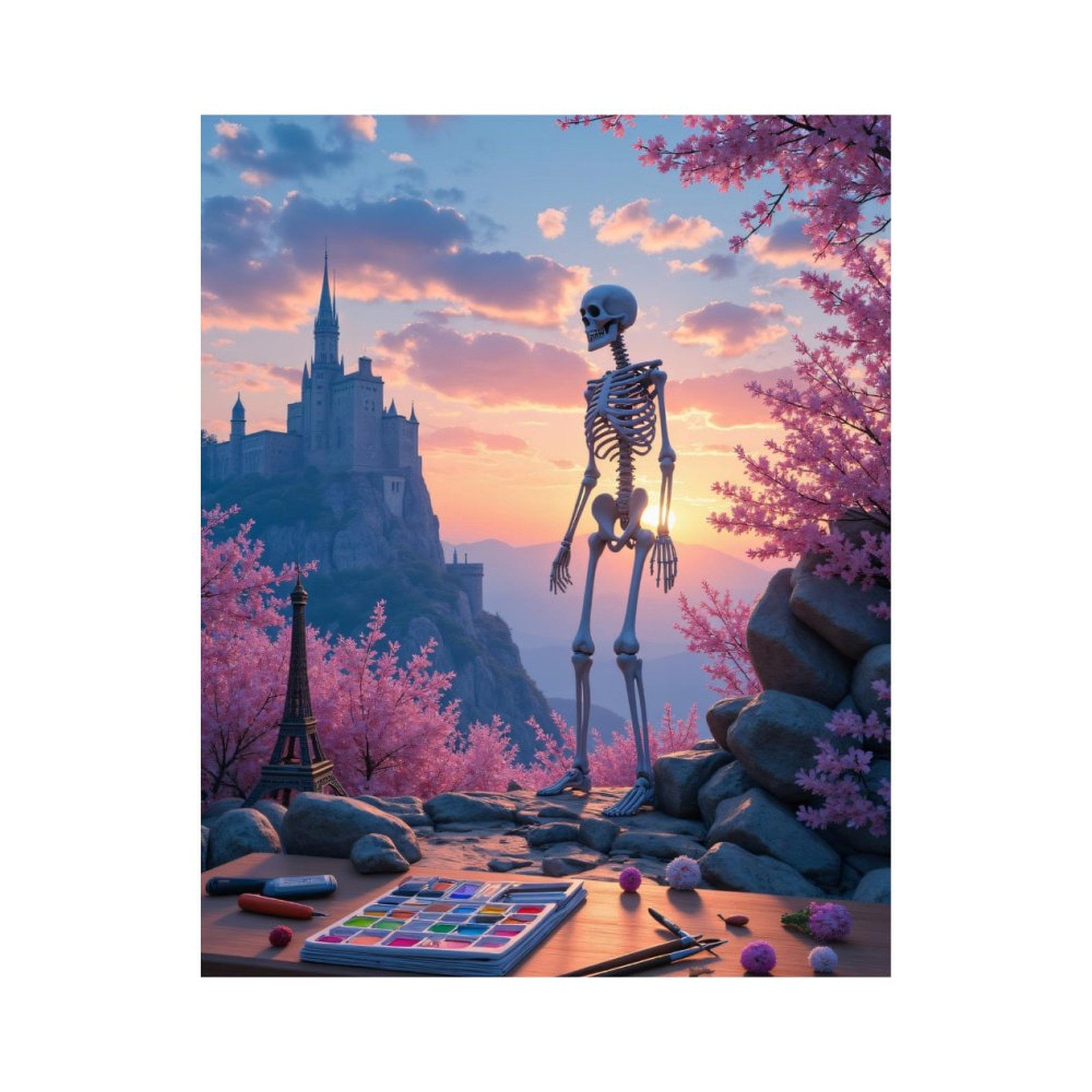 Paint By Numbers Kit for Adults Beginner - Skeleton Castle Sunset Art DIY Canvas Painting Kits for Adults, Frameless Paint By Number for Adults for Home Wall Decor 16x20 Inch