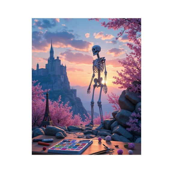 Paint By Numbers Kit for Adults Beginner - Skeleton Castle Sunset Art DIY Canvas Painting Kits for Adults, Frameless Paint By Number for Adults for Home Wall Decor 16x20 Inch