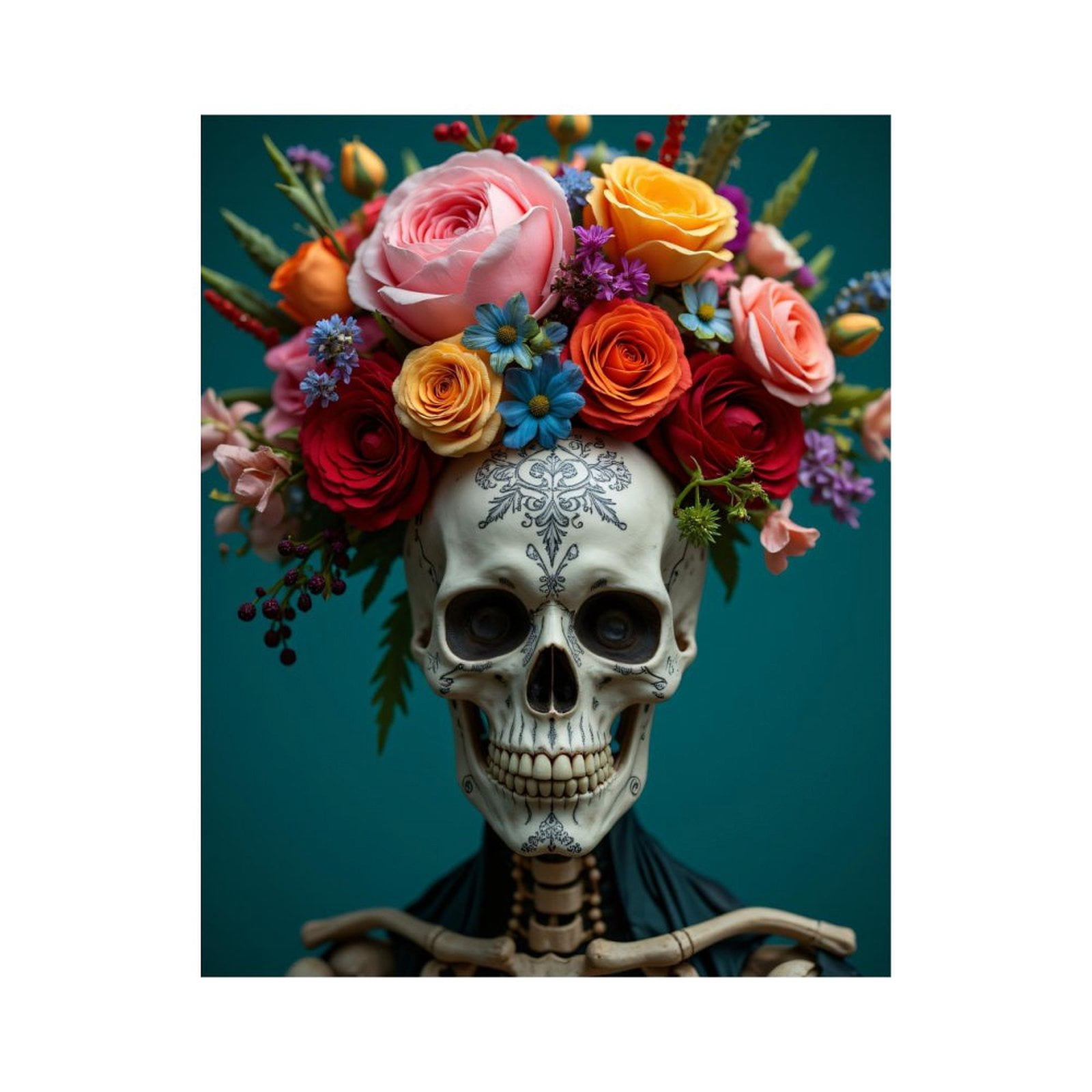 Paint By Numbers Kit for Adults Beginner - Skeleton Floral Crown Art DIY Canvas Painting Kits for Adults, Frameless Paint By Number for Adults for Home Wall Decor 16x20 Inch