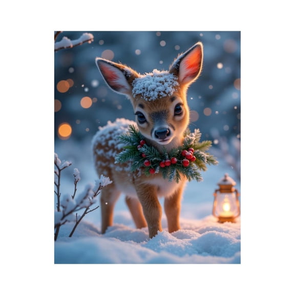 Paint By Numbers Kit for Adults Beginner - Snowy Fawn Winter Night Lantern DIY Canvas Painting Kits for Adults, Frameless Paint By Number for Adults for Home Wall Decor 16x20 Inch