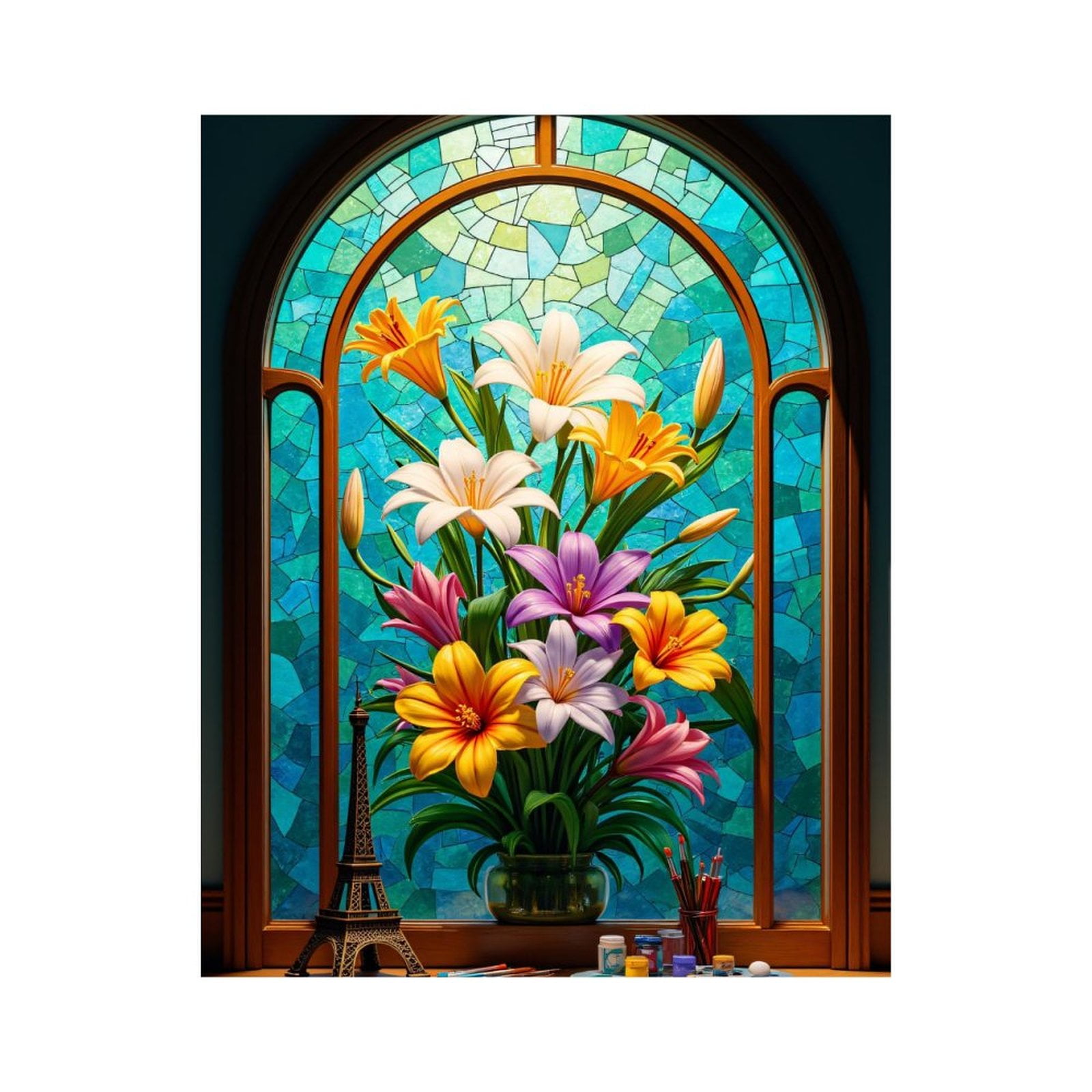Paint By Numbers Kit for Adults Beginner - Stained Glass Floral Window Art DIY Canvas Painting Kits for Adults, Frameless Paint By Number for Adults for Home Wall Decor 16x20 Inch