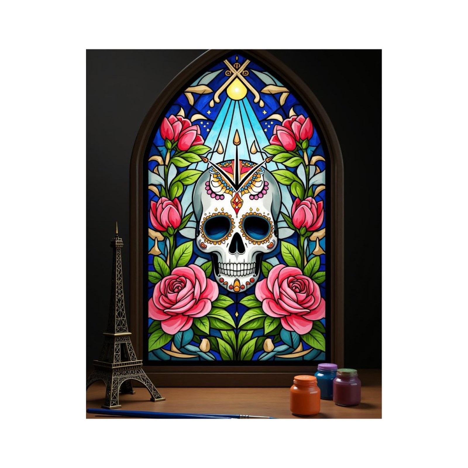 Paint By Numbers Kit for Adults Beginner - Stained Glass Skull Roses Art DIY Canvas Painting Kits for Adults, Frameless Paint By Number for Adults for Home Wall Decor 16x20 Inch