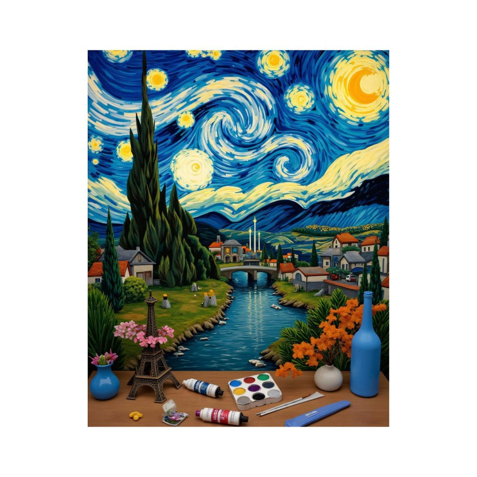 Paint By Numbers Kit for Adults Beginner - Starry Night Inspired Landscape Art DIY Canvas Painting Kits for Adults, Frameless Paint By Number for Adults for Home Wall Decor 16x20 Inch