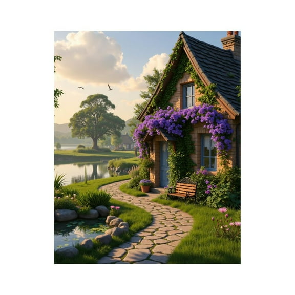 Paint By Numbers Kit for Adults Beginner - Stone Path Cottage Scenic View DIY Canvas Painting Kits for Adults, Frameless Paint By Number for Adults for Home Wall Decor 16x20 Inch