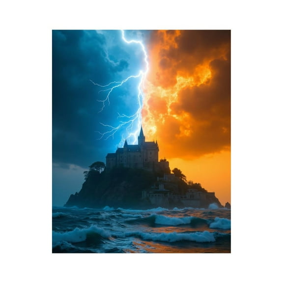 Paint By Numbers Kit for Adults Beginner - Stormy Castle Lightning Sunset Waves DIY Canvas Painting Kits for Adults, Frameless Paint By Number for Adults for Home Wall Decor 16x20 Inch