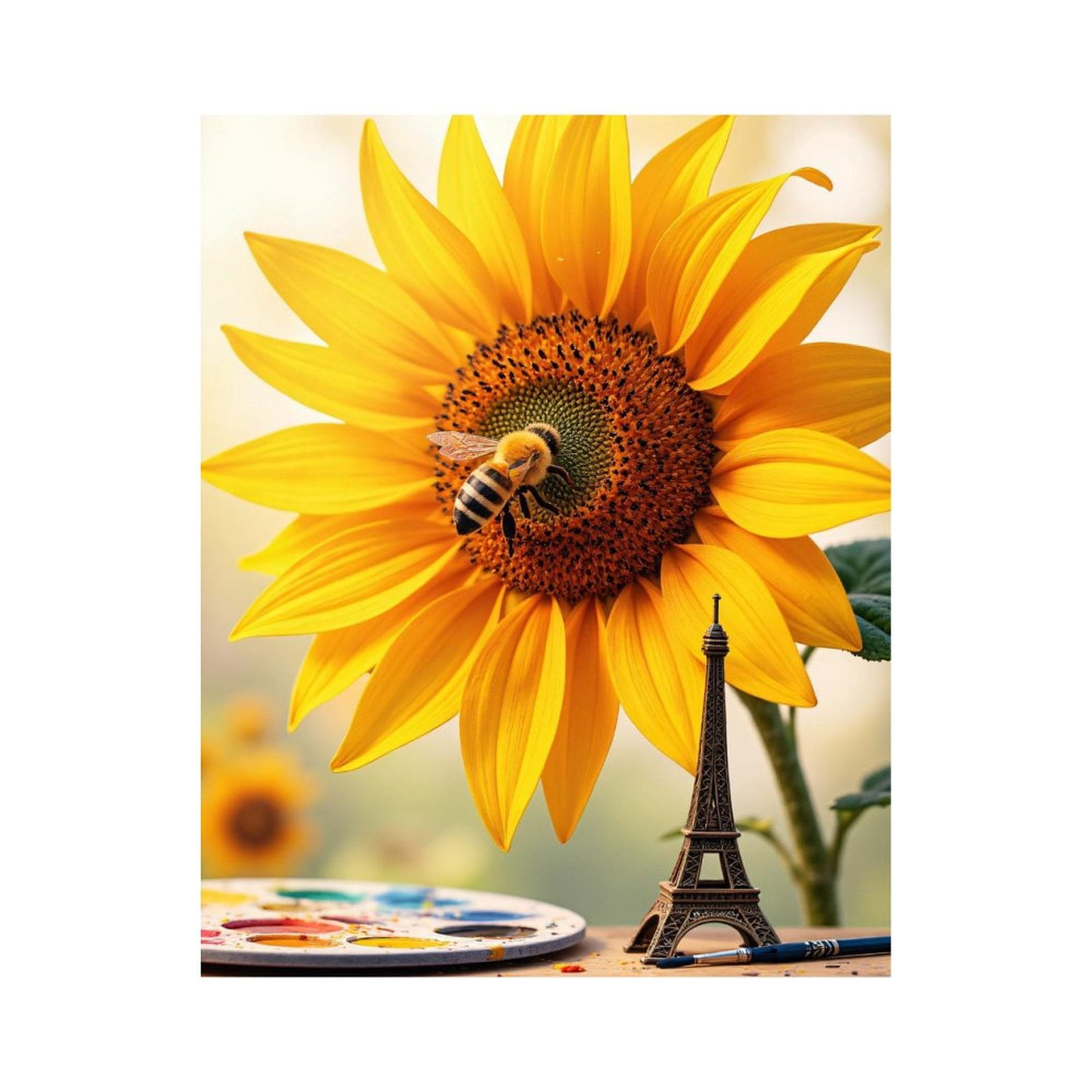 Paint By Numbers Kit for Adults Beginner - Sunflower Bee Eiffel Tower Art DIY Canvas Painting Kits for Adults, Frameless Paint By Number for Adults for Home Wall Decor 16x20 Inch