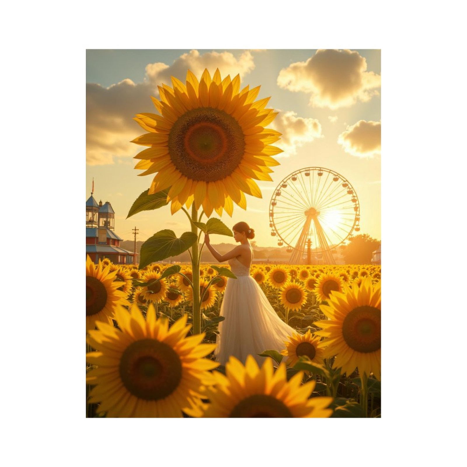 Paint By Numbers Kit for Adults Beginner - Sunflower Field Bride Ferris Wheel DIY Canvas Painting Kits for Adults, Frameless Paint By Number for Adults for Home Wall Decor 16x20 Inch