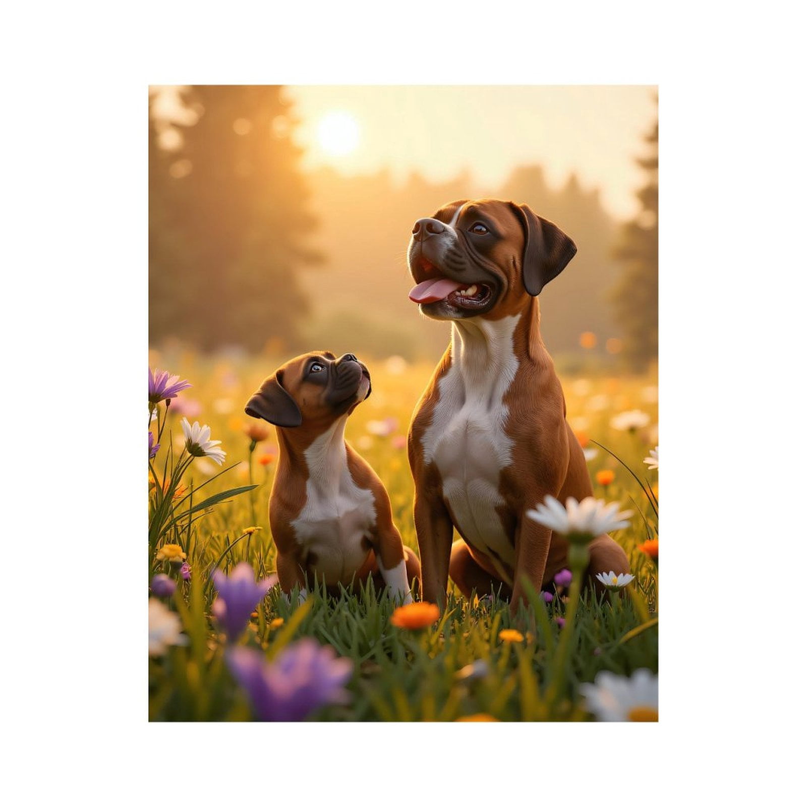 Paint By Numbers Kit for Adults Beginner - Sunrise Boxer Dogs Meadow Flowers DIY Canvas Painting Kits for Adults, Frameless Paint By Number for Adults for Home Wall Decor 16x20 Inch