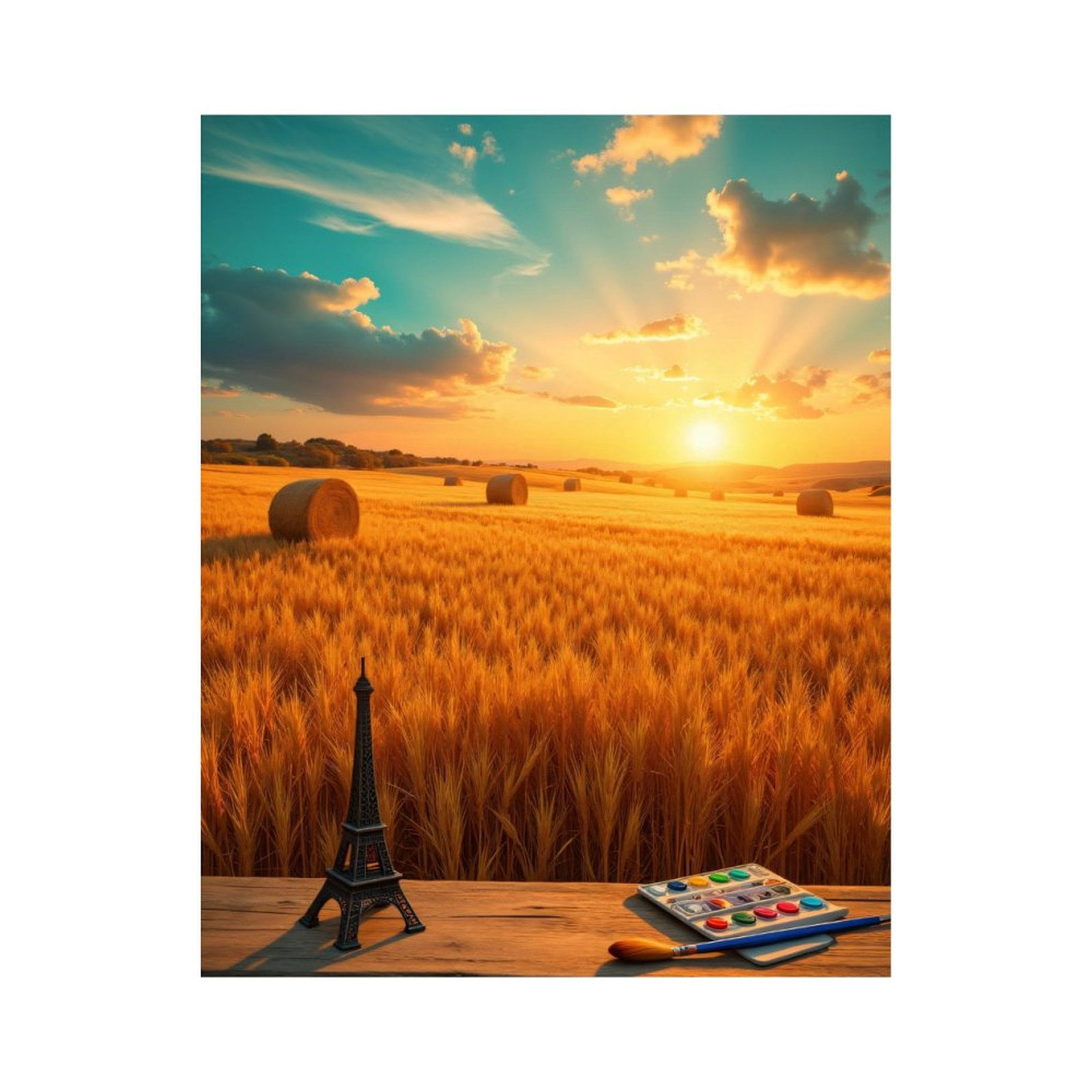 Paint By Numbers Kit for Adults Beginner - Sunset Field Art Eiffel Tower DIY Canvas Painting Kits for Adults, Frameless Paint By Number for Adults for Home Wall Decor 16x20 Inch