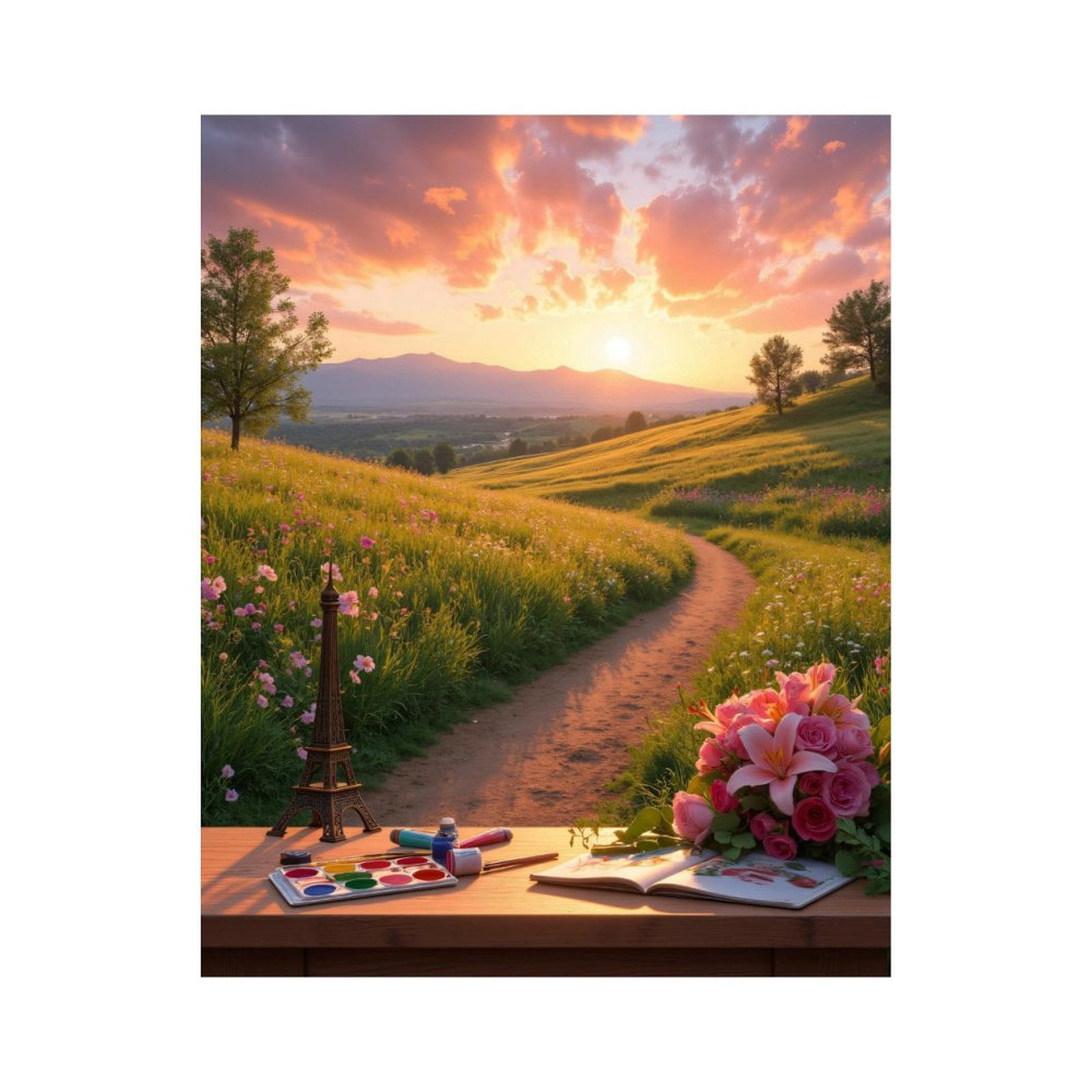Paint By Numbers Kit for Adults Beginner - Sunset Meadow Art Blossoms Painting DIY Canvas Painting Kits for Adults, Frameless Paint By Number for Adults for Home Wall Decor 16x20 Inch