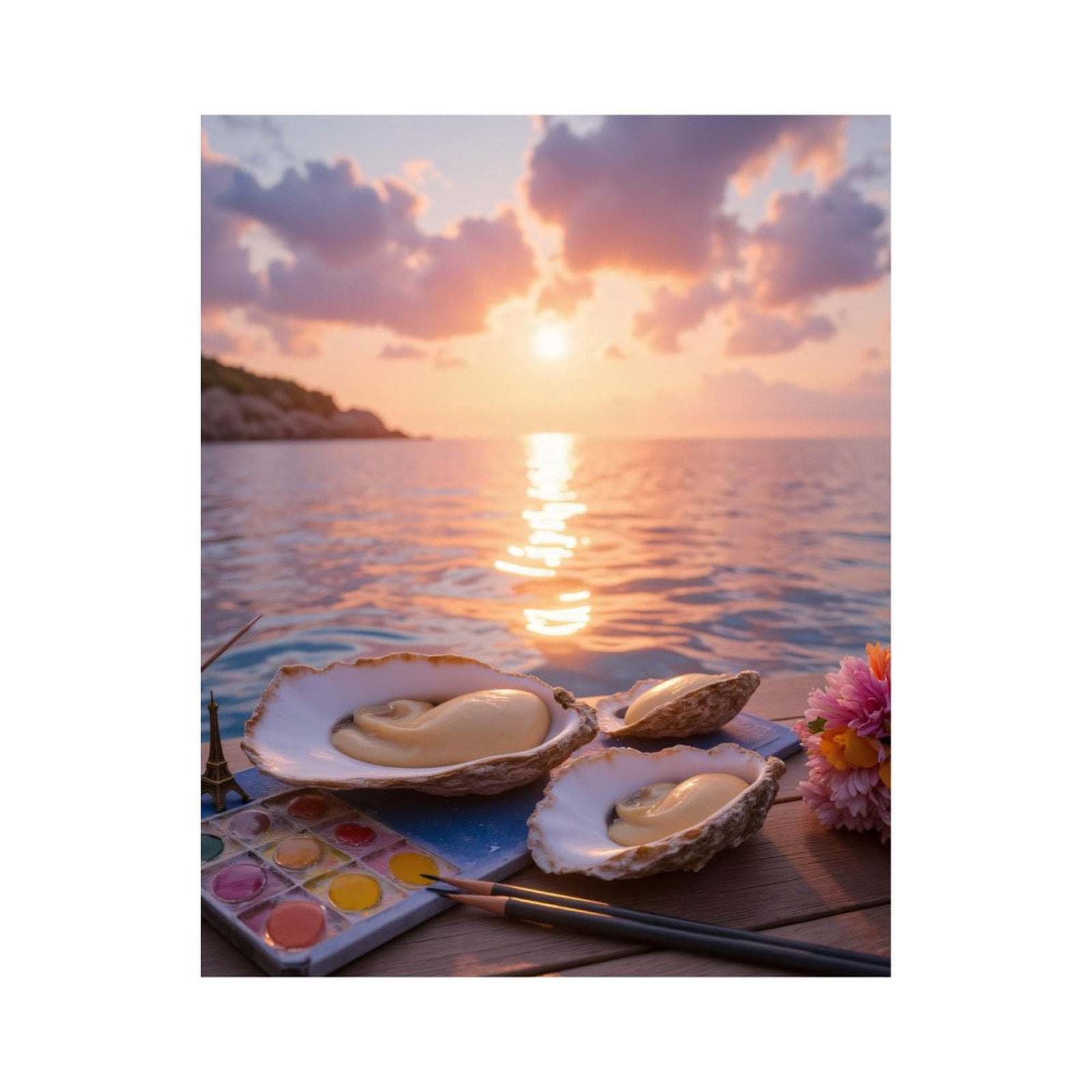Paint By Numbers Kit for Adults Beginner - Sunset Ocean Art Palette Pearl DIY Canvas Painting Kits for Adults, Frameless Paint By Number for Adults for Home Wall Decor 16x20 Inch