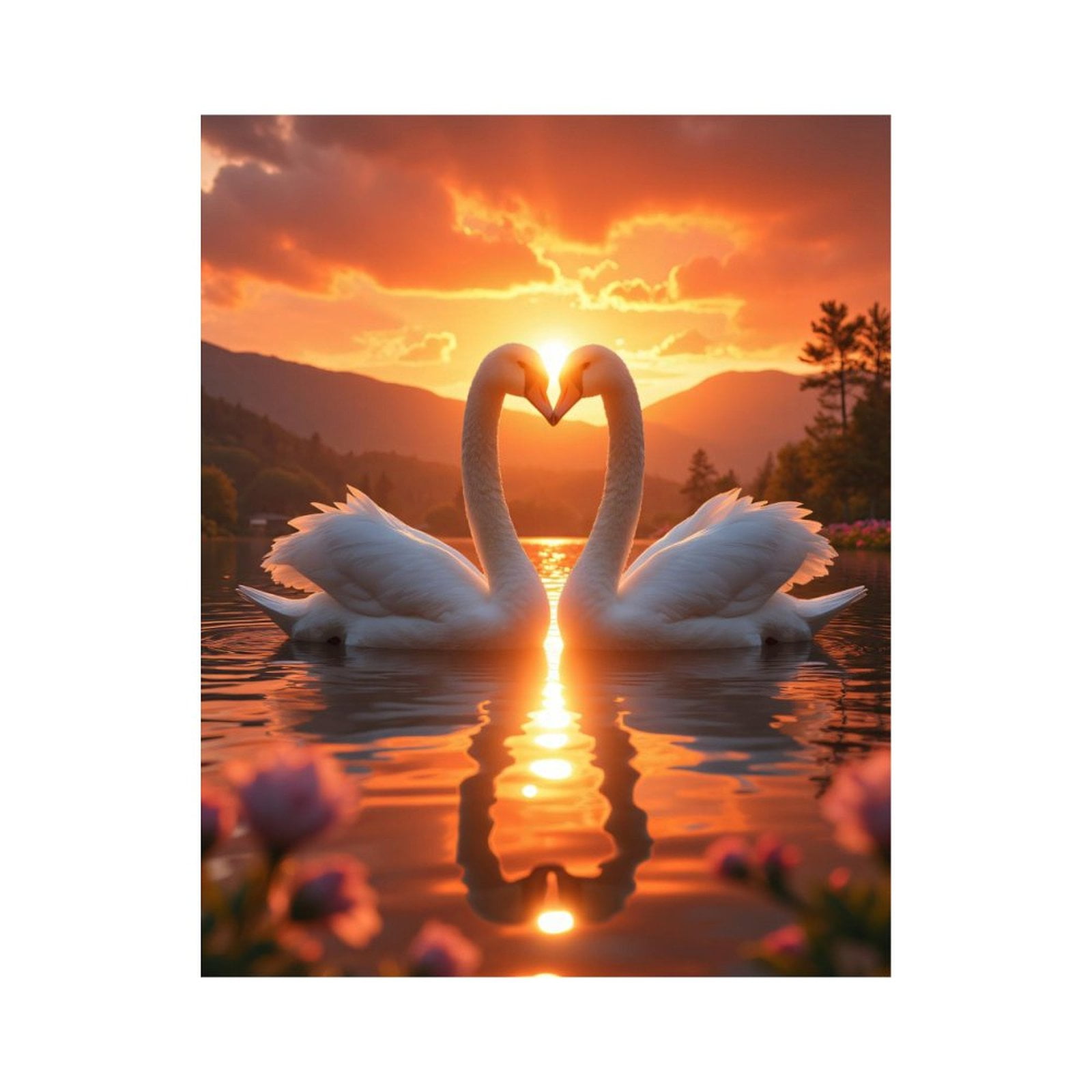 Paint By Numbers Kit for Adults Beginner - Swans Sunrise Reflection Lake Romance DIY Canvas Painting Kits for Adults, Frameless Paint By Number for Adults for Home Wall Decor 16x20 Inch
