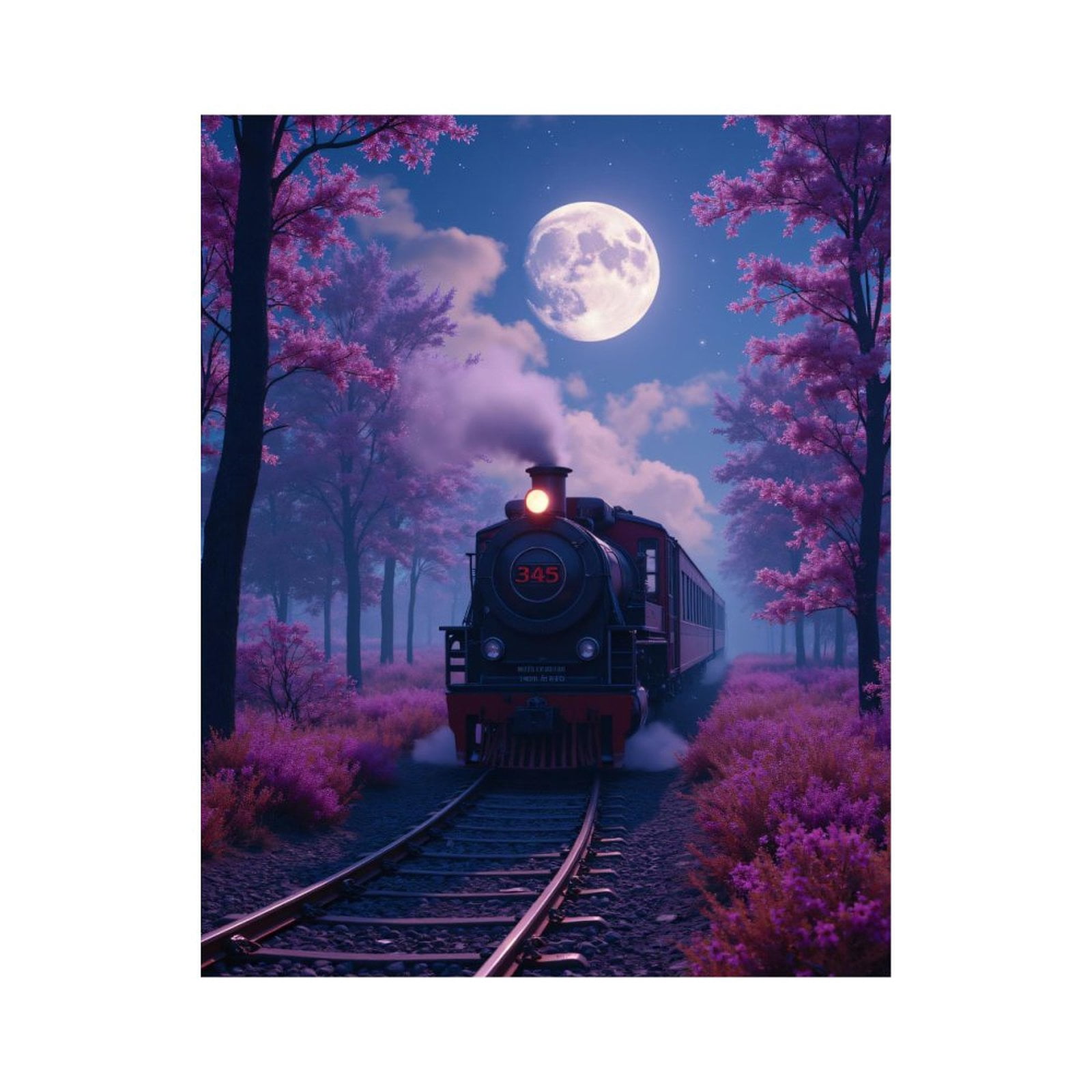 Paint By Numbers Kit for Adults Beginner - Train Under Full Moon Sky DIY Canvas Painting Kits for Adults, Frameless Paint By Number for Adults for Home Wall Decor 16x20 Inch