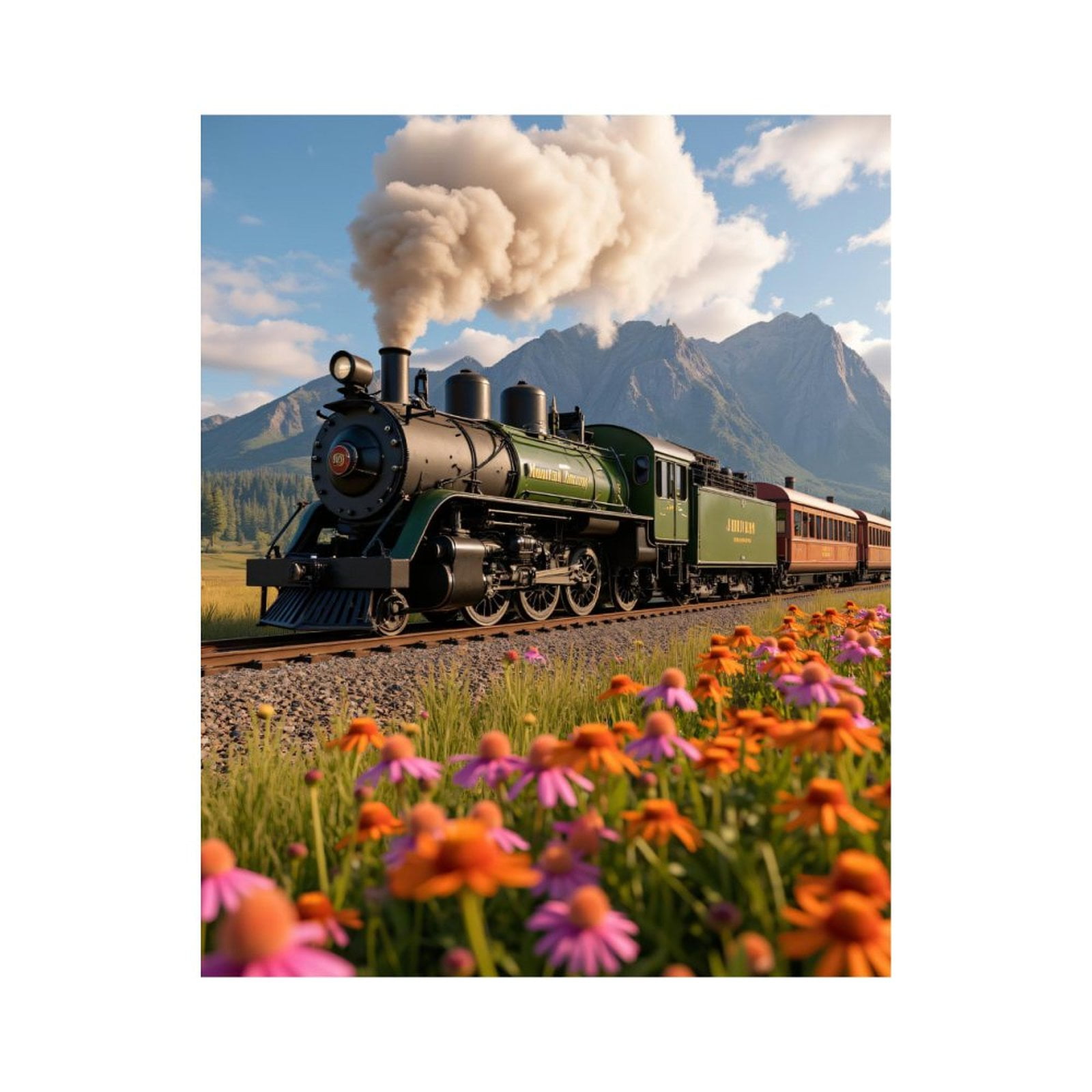 Paint By Numbers Kit for Adults Beginner - Train Mountain Flowers Journey DIY Canvas Painting Kits for Adults, Frameless Paint By Number for Adults for Home Wall Decor 16x20 Inch