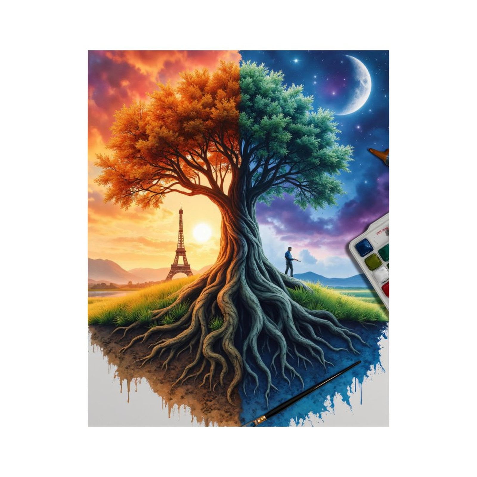 Paint By Numbers Kit for Adults Beginner - Tree Day Night Painting ...