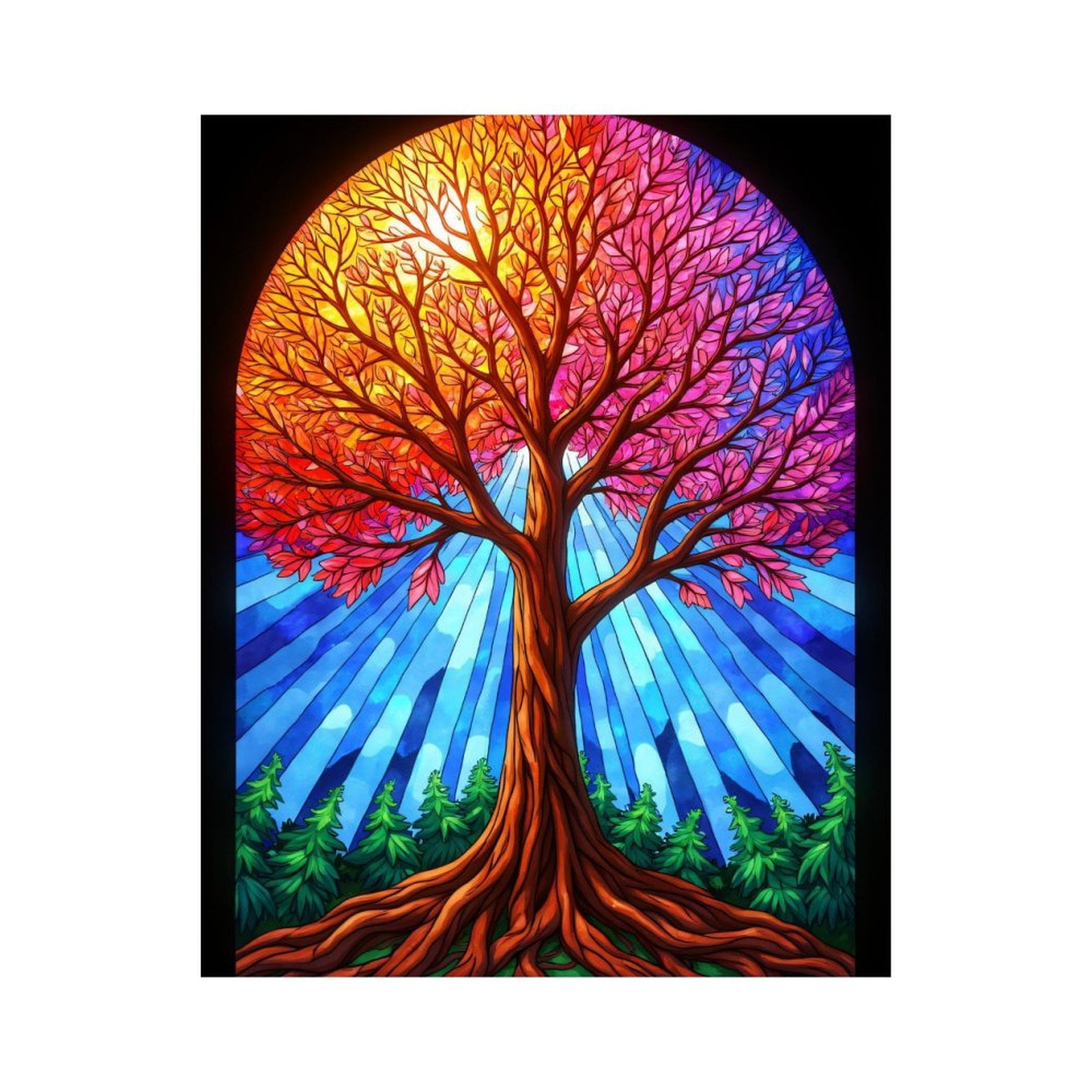 Paint By Numbers Kit for Adults Beginner - Tree Sunset Stained Glass Art DIY Canvas Painting Kits for Adults, Frameless Paint By Number for Adults for Home Wall Decor 16x20 Inch