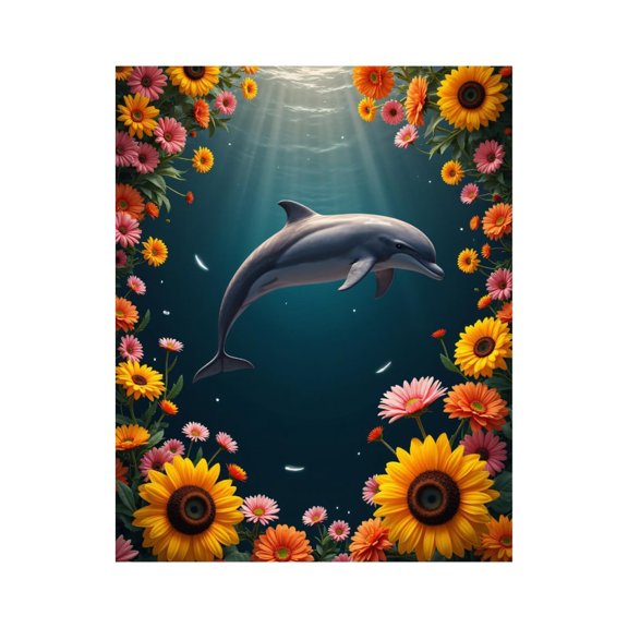 Paint By Numbers Kit for Adults Beginner - Underwater Dolphin Floral Scene DIY Canvas Painting Kits for Adults, Frameless Paint By Number for Adults for Home Wall Decor 16x20 Inch