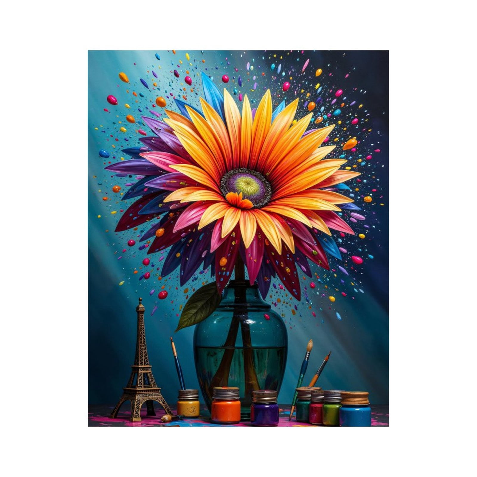 Paint By Numbers Kit for Adults Beginner - Vibrant Flower Art Eiffel Palette DIY Canvas Painting Kits for Adults, Frameless Paint By Number for Adults for Home Wall Decor 16x20 Inch