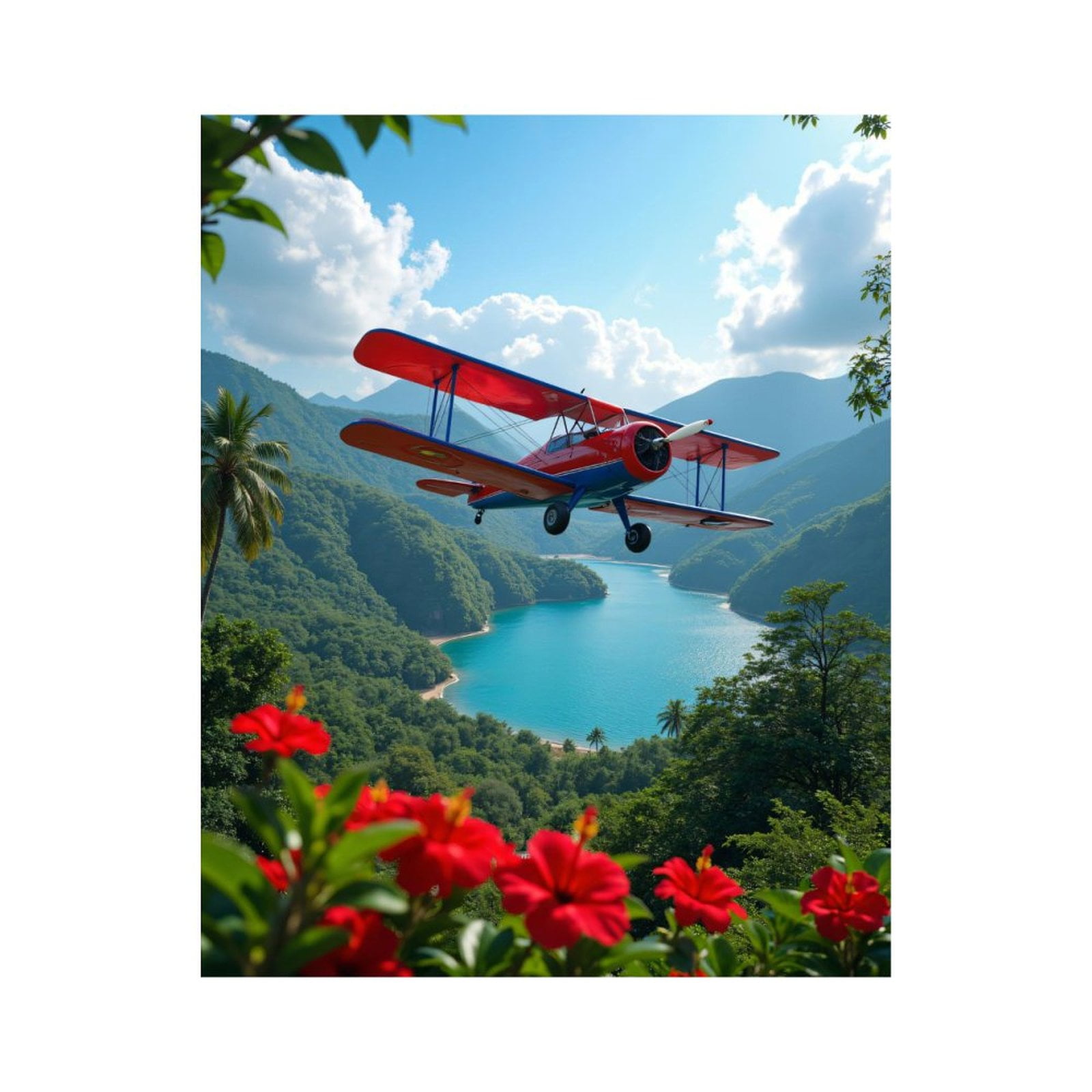 Paint By Numbers Kit for Adults Beginner - Vintage Plane Over Tropical Paradise DIY Canvas Painting Kits for Adults, Frameless Paint By Number for Adults for Home Wall Decor 16x20 Inch