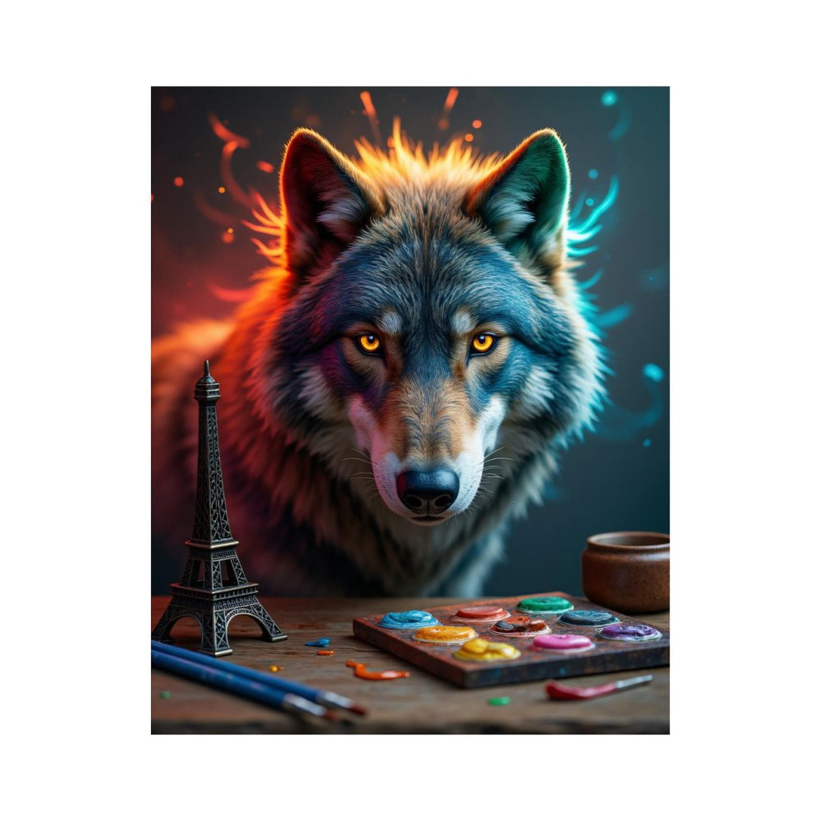 Paint By Numbers Kit for Adults Beginner - Wolf Art Palette Eiffel Night DIY Canvas Painting Kits for Adults, Frameless Paint By Number for Adults for Home Wall Decor 16x20 Inch
