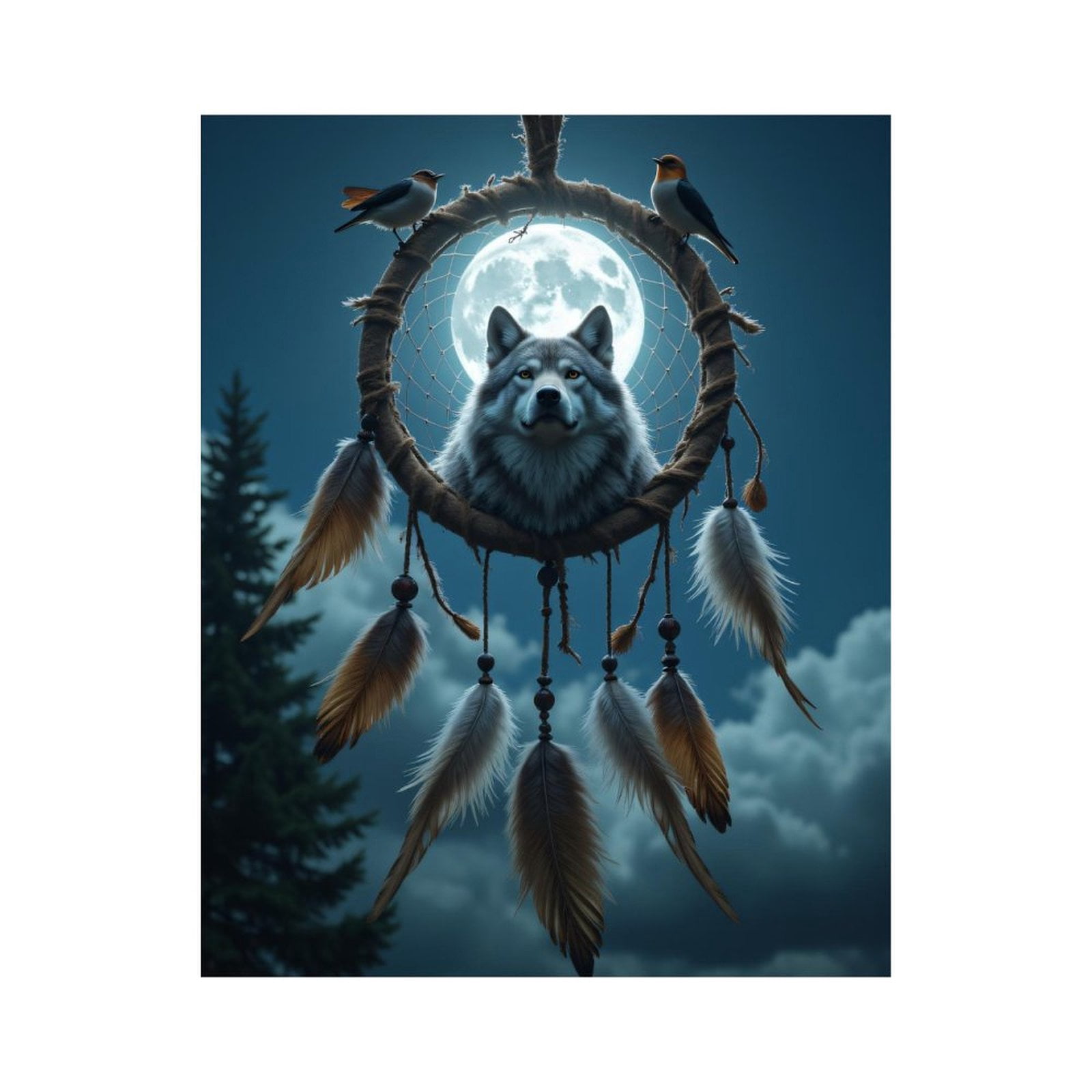 Paint By Numbers Kit for Adults Beginner - Wolf Dreamcatcher Moon Art Feathers DIY Canvas Painting Kits for Adults, Frameless Paint By Number for Adults for Home Wall Decor 16x20 Inch