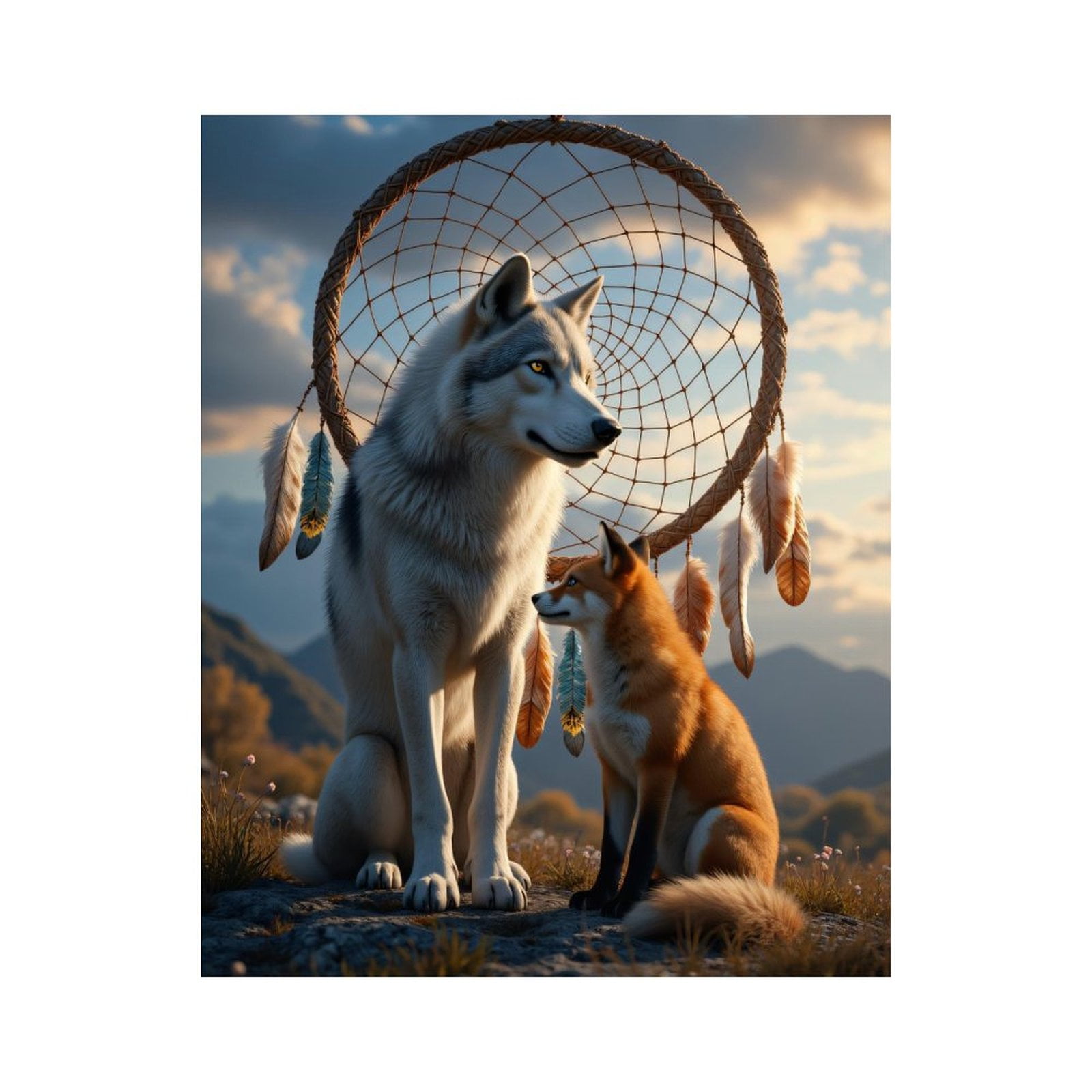 Paint By Numbers Kit for Adults Beginner - Wolf Fox Dreamcatcher Scenic DIY Canvas Painting Kits for Adults, Frameless Paint By Number for Adults for Home Wall Decor 16x20 Inch
