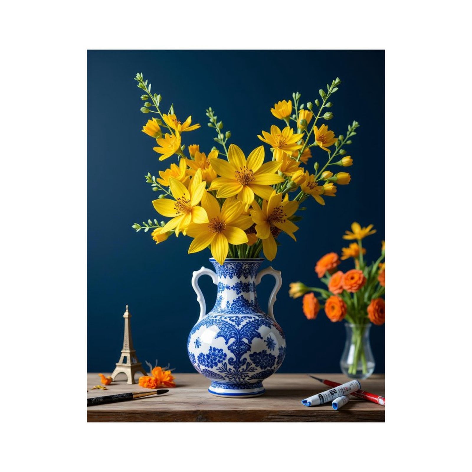 Paint By Numbers Kit for Adults Beginner - Yellow Blooms Blue Vase Art Supplies DIY Canvas Painting Kits for Adults, Frameless Paint By Number for Adults for Home Wall Decor 16x20 Inch