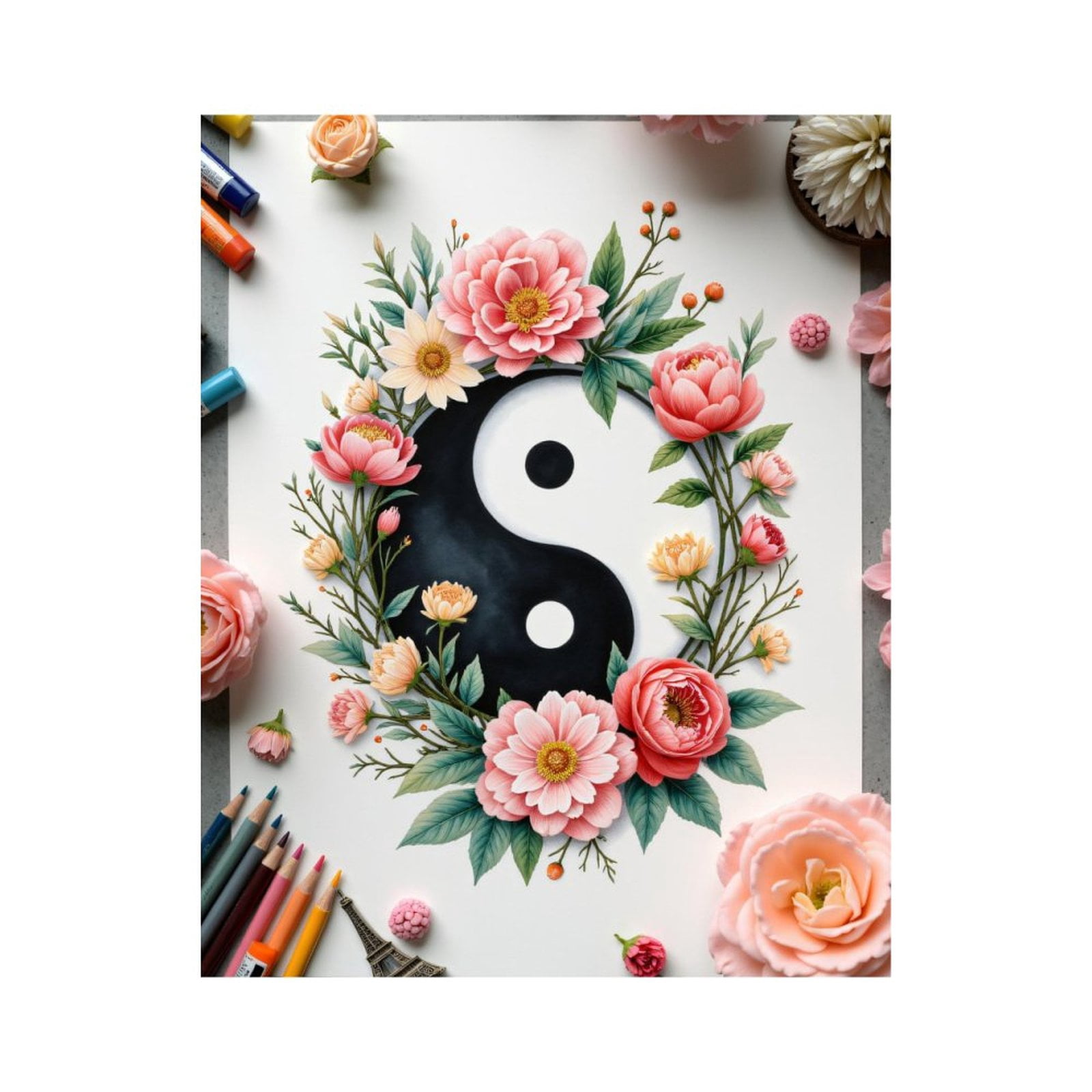 Paint By Numbers Kit for Adults Beginner - Yin Yang Floral Art Pastel Colors DIY Canvas Painting Kits for Adults, Frameless Paint By Number for Adults for Home Wall Decor 16x20 Inch