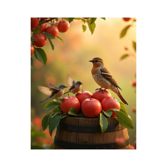 Paint by Numbers Kit for Adults, Birds And Red Fruit On Wooden Barrel Paint by Numbers, Easy Paint by Numbers Kit for Adults Beginner, DIY Adult Paint by Number Kits on Canvas, Home Decor