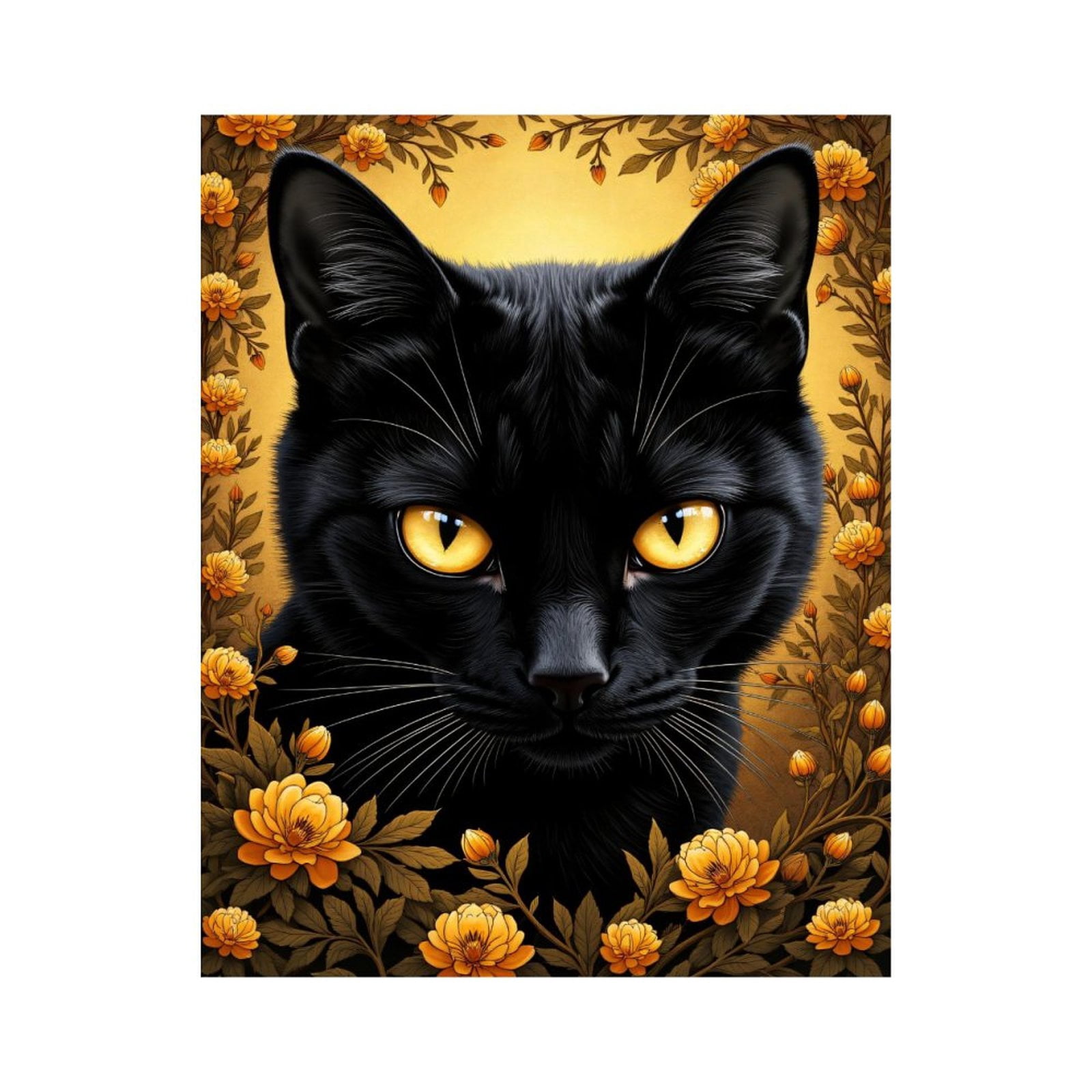 Paint by Numbers Kit for Adults, Black Cat Golden Flowers Portrait