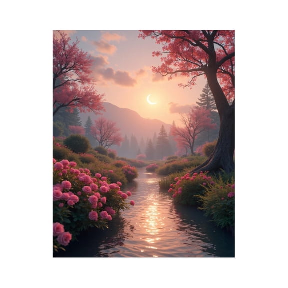 Paint by Numbers Kit for Adults, Blossoming Sunset Creek Scene Paint by Numbers, Easy Paint by Numbers Kit for Adults Beginner, DIY Adult Paint by Number Kits on Canvas, Home Decor