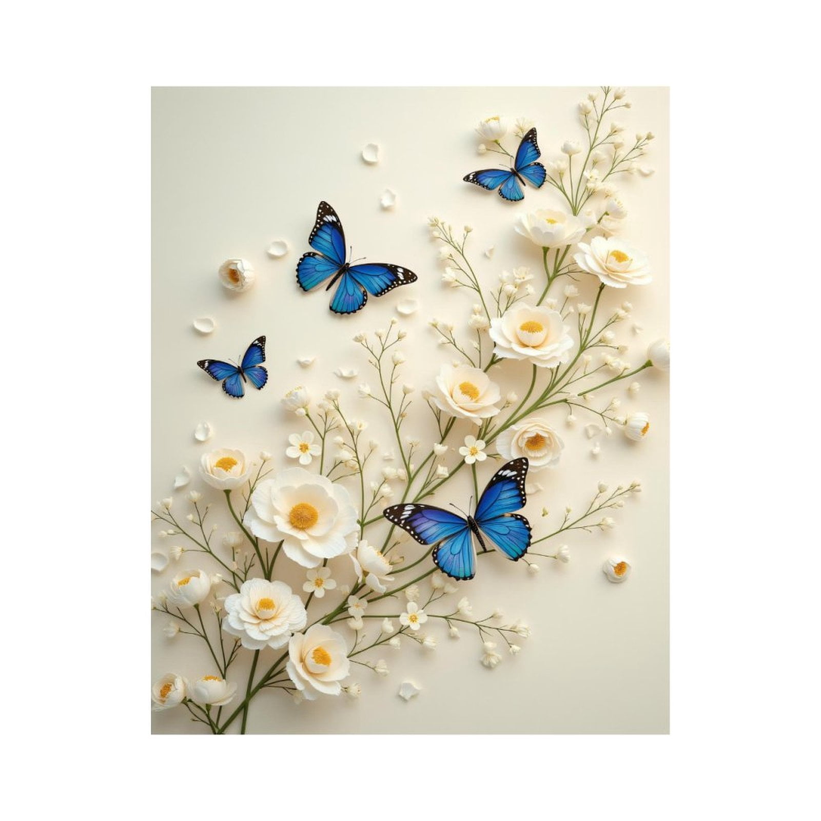 Paint by Numbers Kit for Adults, Blue Butterflies White Blossoms Paint by Numbers, Easy Paint by Numbers Kit for Adults Beginner, DIY Adult Paint by Number Kits on Canvas, Home Decor