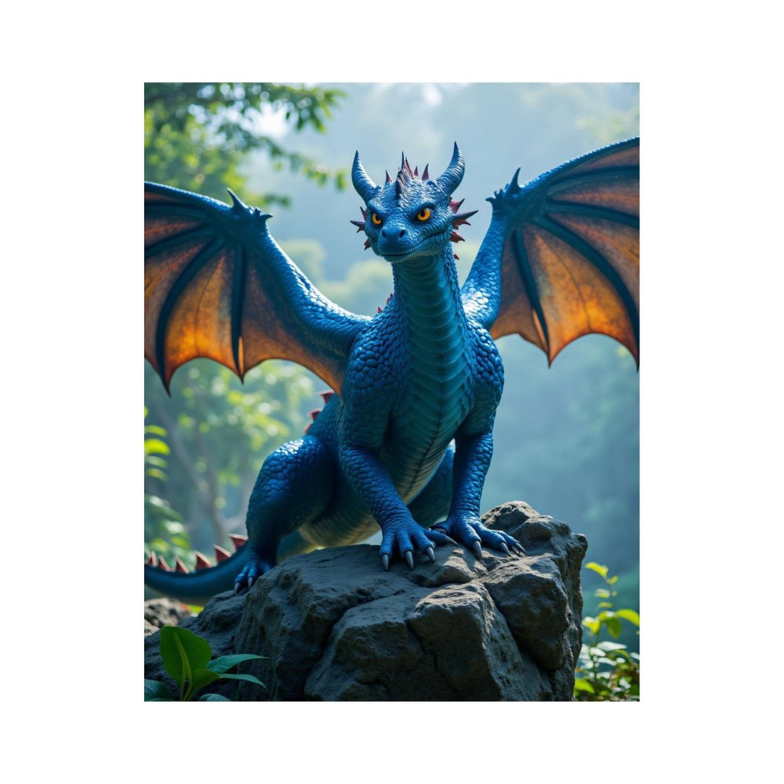 Paint by Numbers Kit for Adults, Blue Dragon On Rock Forest Background Paint by Numbers, Easy Paint by Numbers Kit for Adults Beginner, DIY Adult Paint by Number Kits on Canvas, Home Decor