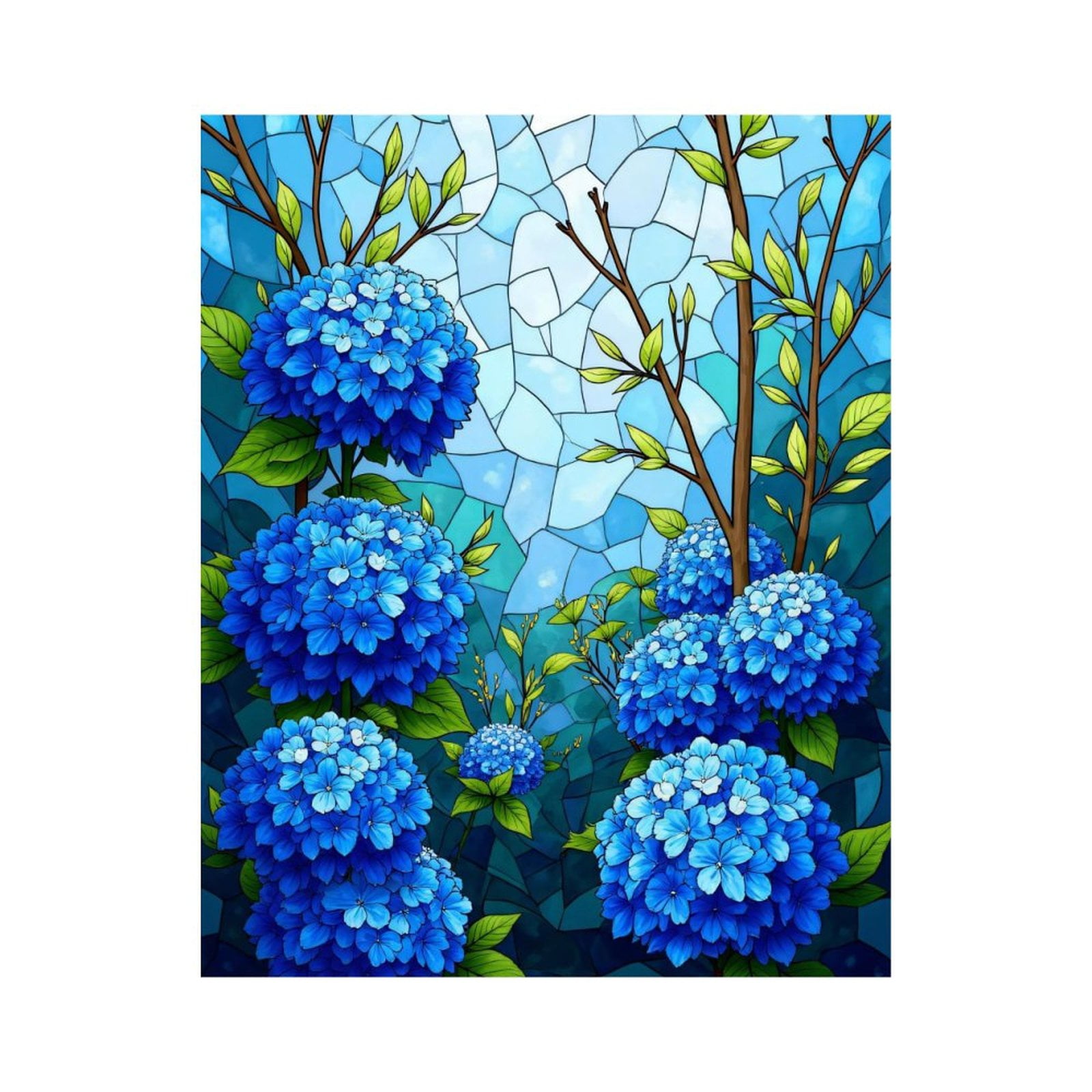 Paint by Numbers Kit for Adults, Blue Floral Stained Glass Art Paint by Numbers, Easy Paint by Numbers Kit for Adults Beginner, DIY Adult Paint by Number Kits on Canvas, Home Decor