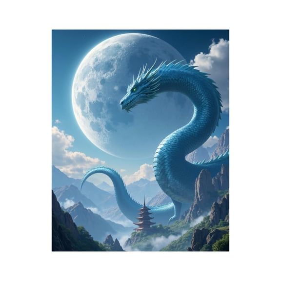 Paint by Numbers Kit for Adults, Blue Serpent Moon Mountain Temple Paint by Numbers, Easy Paint by Numbers Kit for Adults Beginner, DIY Adult Paint by Number Kits on Canvas, Home Decor