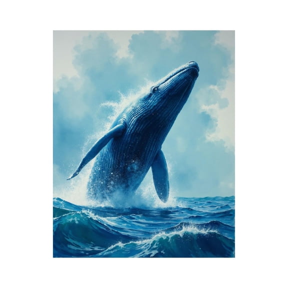 Paint by Numbers Kit for Adults, Blue Whale Breaching Ocean Waves Paint by Numbers, Easy Paint by Numbers Kit for Adults Beginner, DIY Adult Paint by Number Kits on Canvas, Home Decor