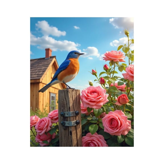 Paint by Numbers Kit for Adults, Bluebird Roses Wooden Cottage Scene Paint by Numbers, Easy Paint by Numbers Kit for Adults Beginner, DIY Adult Paint by Number Kits on Canvas, 12x16in Home Decor