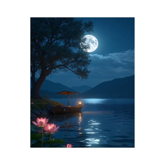 Paint by Numbers Kit for Adults, Boat Under Moonlit Sky Lake Paint by Numbers, Easy Paint by Numbers Kit for Adults Beginner, DIY Adult Paint by Number Kits on Canvas, 12x16in Home Decor