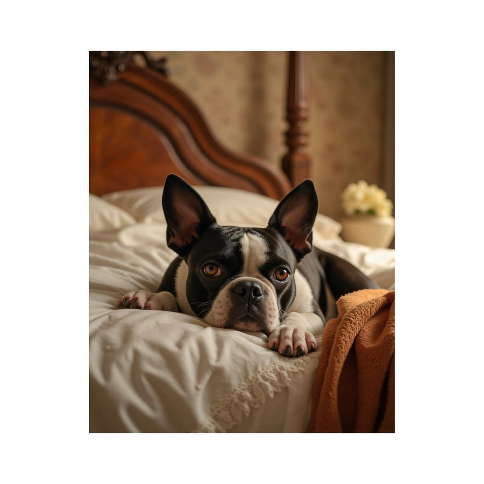 Paint by Numbers Kit for Adults, Boston Terrier Resting On Bed Paint by Numbers, Easy Paint by Numbers Kit for Adults Beginner, DIY Adult Paint by Number Kits on Canvas, Home Decor