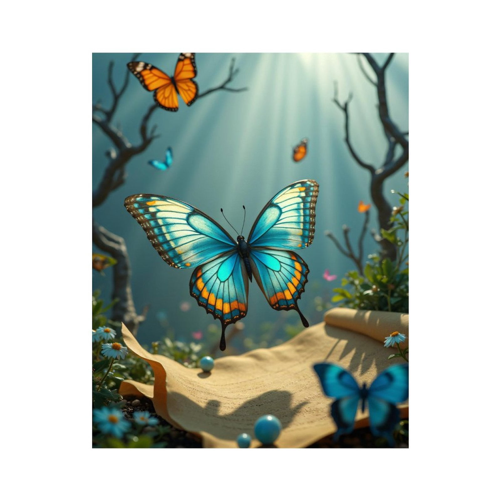 Paint by Numbers Kit for Adults, Butterflies Blue Orange Blooms Scroll ...