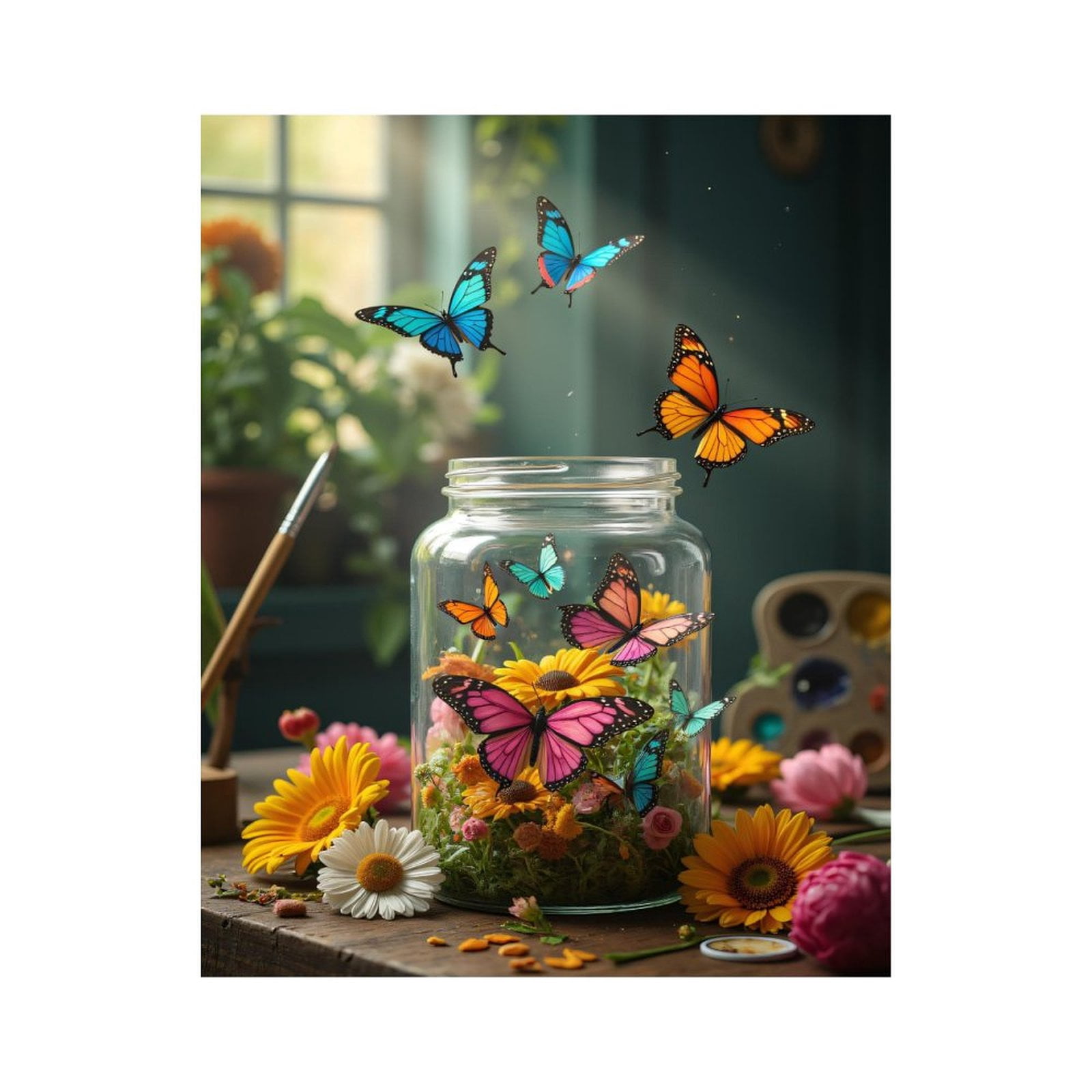 Paint by Numbers Kit for Adults, Butterflies In Glass Jar Garden Paint by Numbers, Easy Paint by Numbers Kit for Adults Beginner, DIY Adult Paint by Number Kits on Canvas, Home Decor