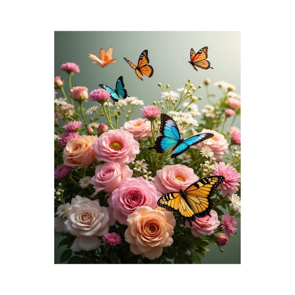 Paint by Numbers Kit for Adults, Butterflies Roses Pastel Garden Delight Paint by Numbers, Easy Paint by Numbers Kit for Adults Beginner, DIY Adult Paint by Number Kits on Canvas, 12x16in Home Decor