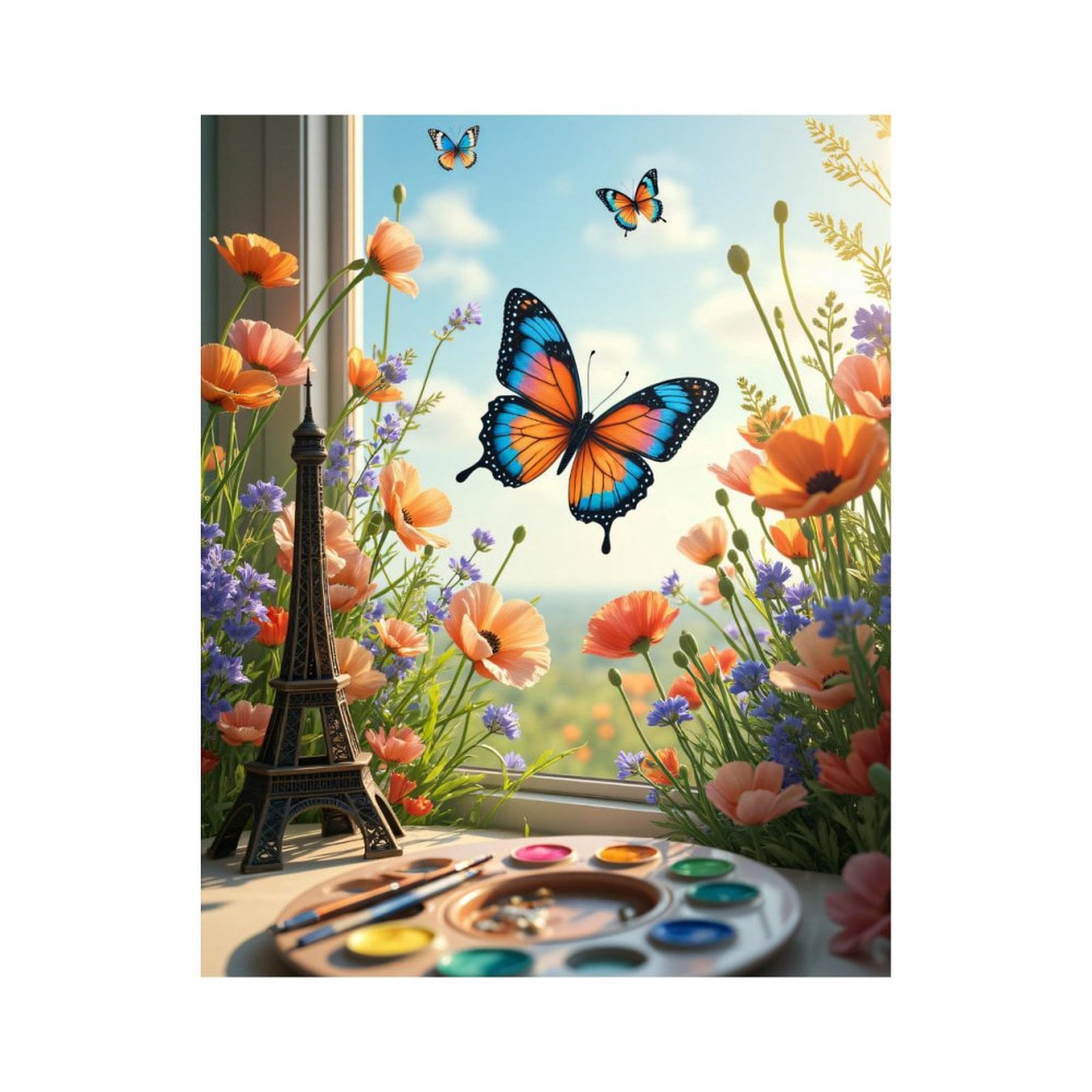 Paint by Numbers Kit for Adults, Butterflies Window Sunset Garden Time ...