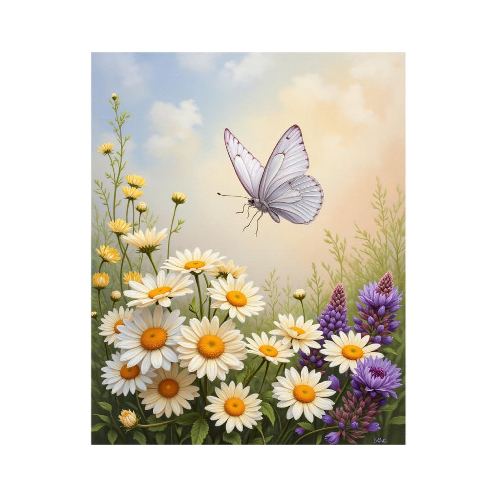 Paint by Numbers Kit for Adults, Butterfly Over Daisies And Flowers ...
