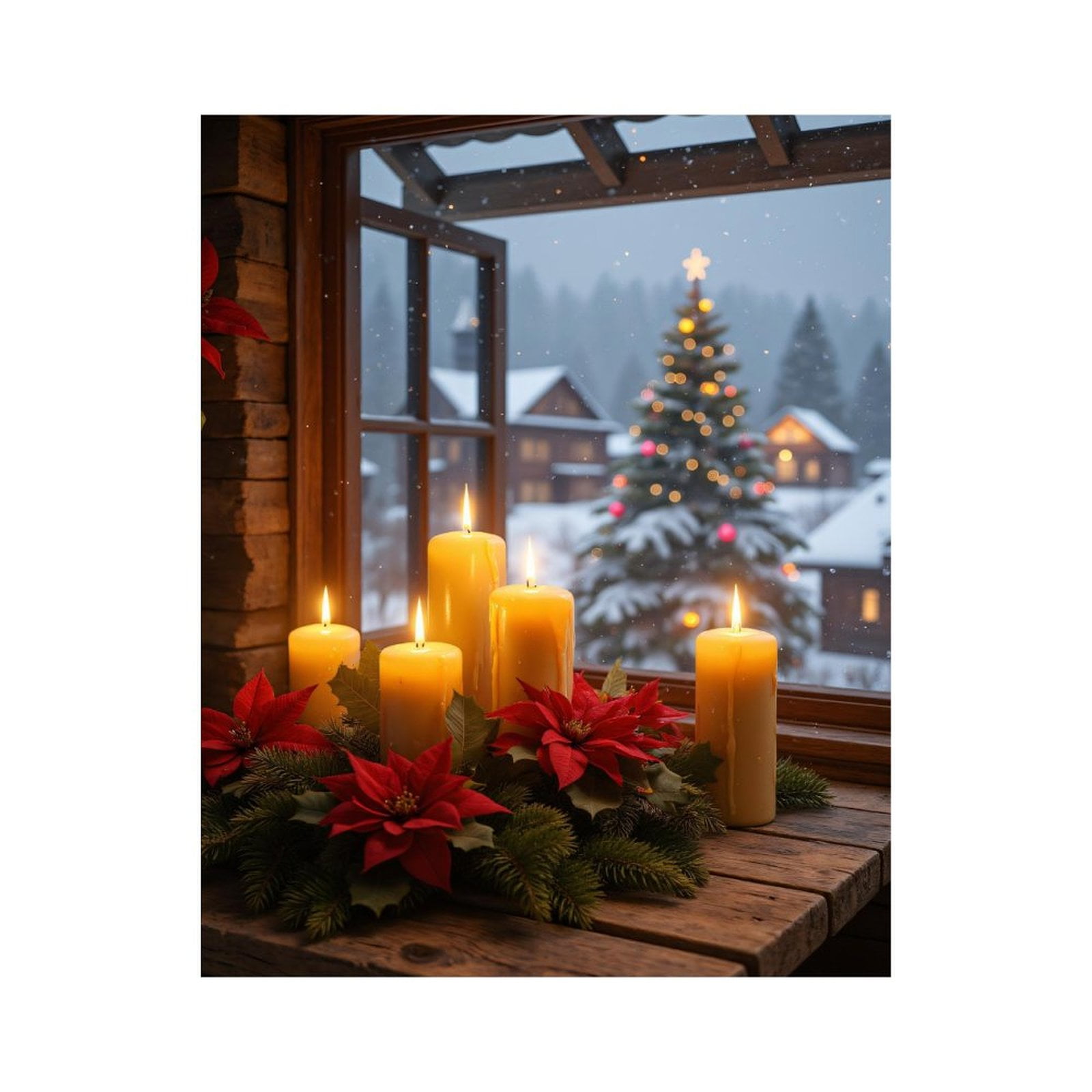 Paint by Numbers Kit for Adults, Candles Poinsettias Snowy Scene Paint by Numbers, Easy Paint by Numbers Kit for Adults Beginner, DIY Adult Paint by Number Kits on Canvas, 12x16in Home Decor