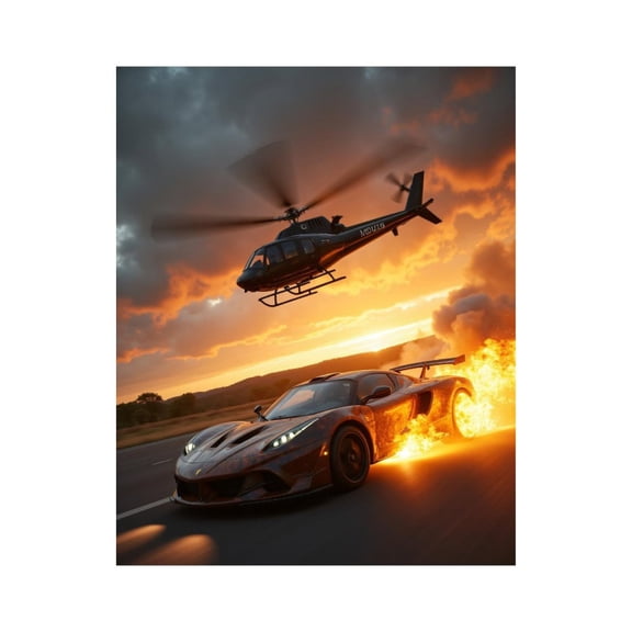 Paint by Numbers Kit for Adults, Car Helicopter Sunset Flames Chase Paint by Numbers, Easy Paint by Numbers Kit for Adults Beginner, DIY Adult Paint by Number Kits on Canvas, Home Decor