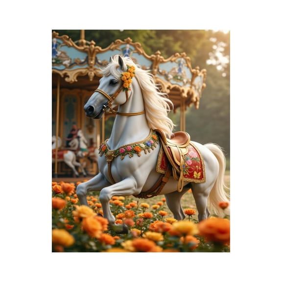 Paint by Numbers Kit for Adults, Carousel Horse In Floral Meadow Paint by Numbers, Easy Paint by Numbers Kit for Adults Beginner, DIY Adult Paint by Number Kits on Canvas, Home Decor