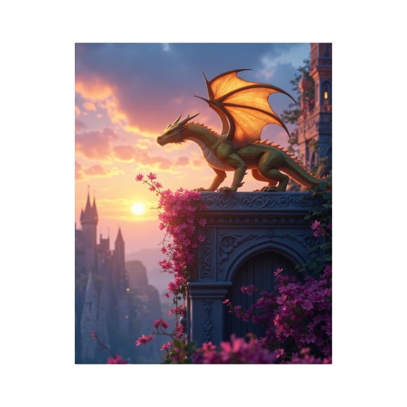 Paint by Numbers Kit for Adults, Castle Sunset Dragon Blossoms Paint by Numbers, Easy Paint by Numbers Kit for Adults Beginner, DIY Adult Paint by Number Kits on Canvas, Home Decor 12x16in